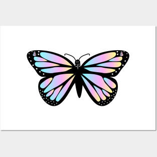 Iridescent Pink, Blue and Yellow Monarch Butterfly Posters and Art